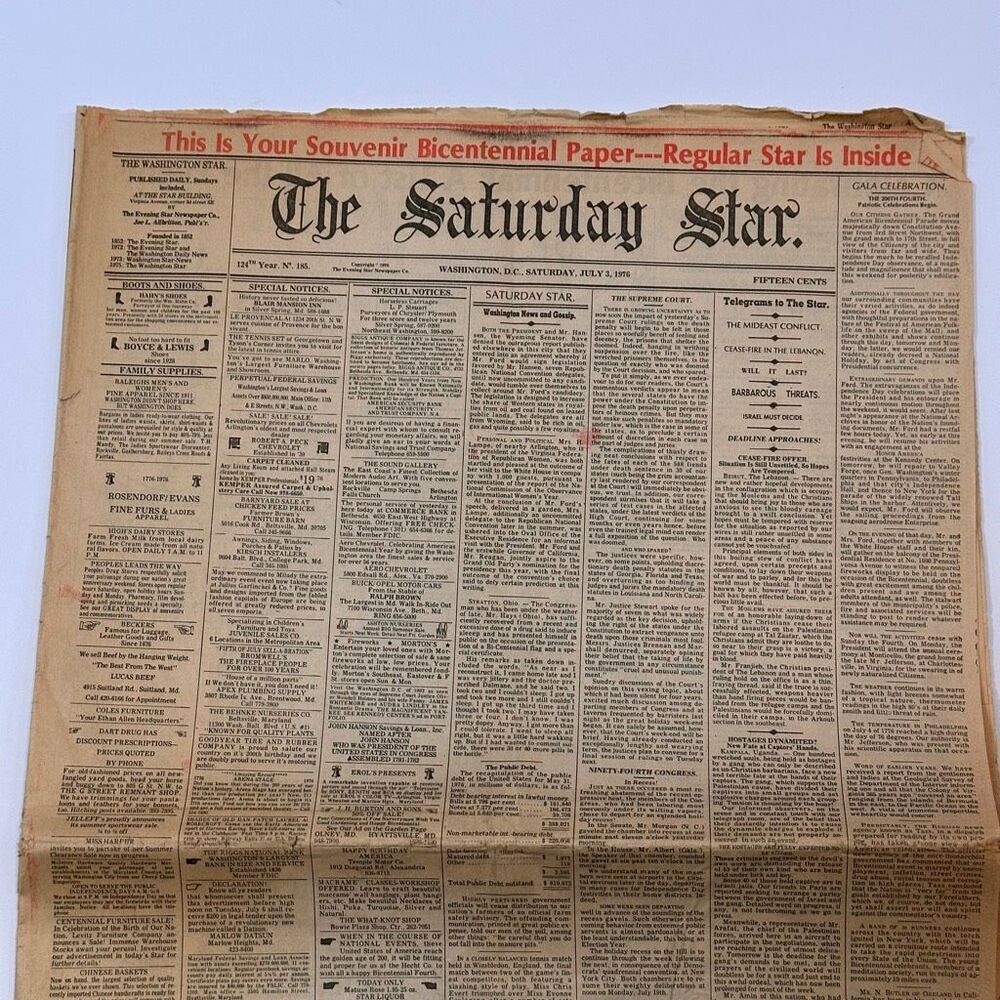 Historical Bicentennial Paper The Saturday Star July 3, 1976